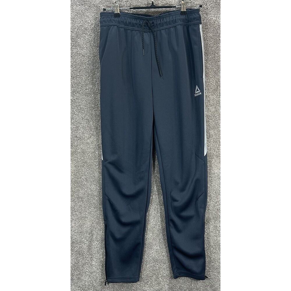Reebok Track Pants Mens Medium Gray Measures 30X29 Ankle Zip Elastic Waist